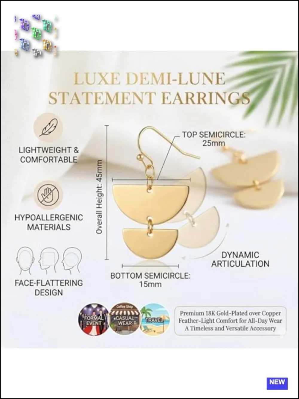 Lightweight Gold Plated Drop Dangle Earrings Round Hoop Statement Jewelry
